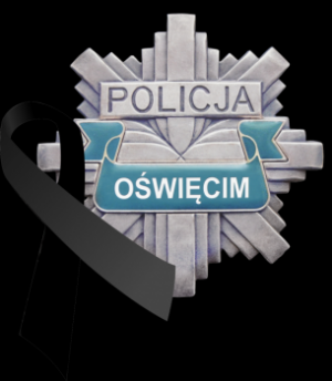 Logo policji w Oświęcimiu z kirem.