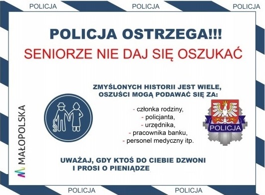 plakat ostrzeżenie dla seniorów o oszustwach