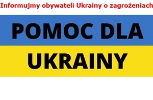 Na plakacie flaga Ukrainy z napisem Pomoc dla Ukrainy
